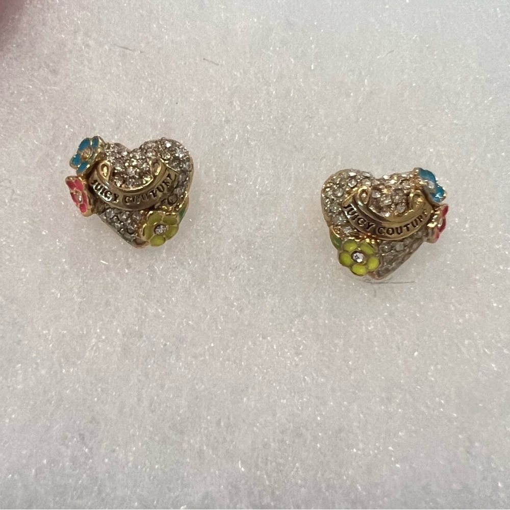 Juicy Couture Pave heart and flower stud earrings